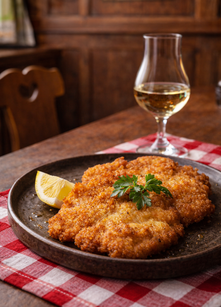 Pairing Charneux Birne × Wiener Schnitzel (Kalb), klassisch